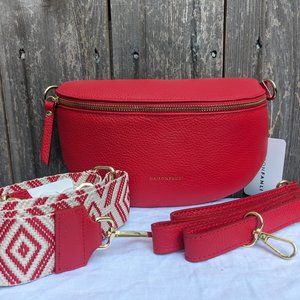 Red 100% Leather Crossbody Waist Bag, Luxury Fanny Pack, Fashion Bag, Holiday